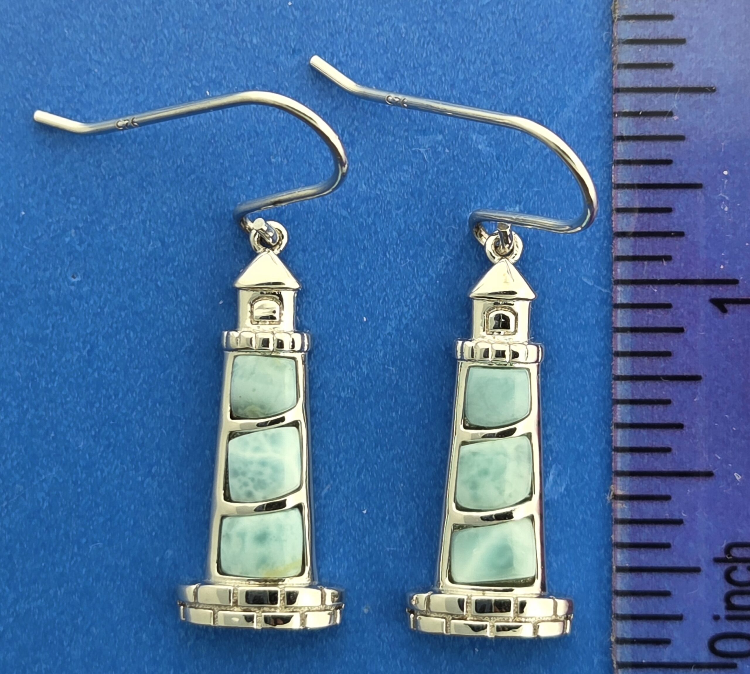 Alamea Lighthouse Earrings, Sterling Silver & Larimar 5 Alamea Lighthouse Earrings, Sterling Silver & Larimar - Image 5