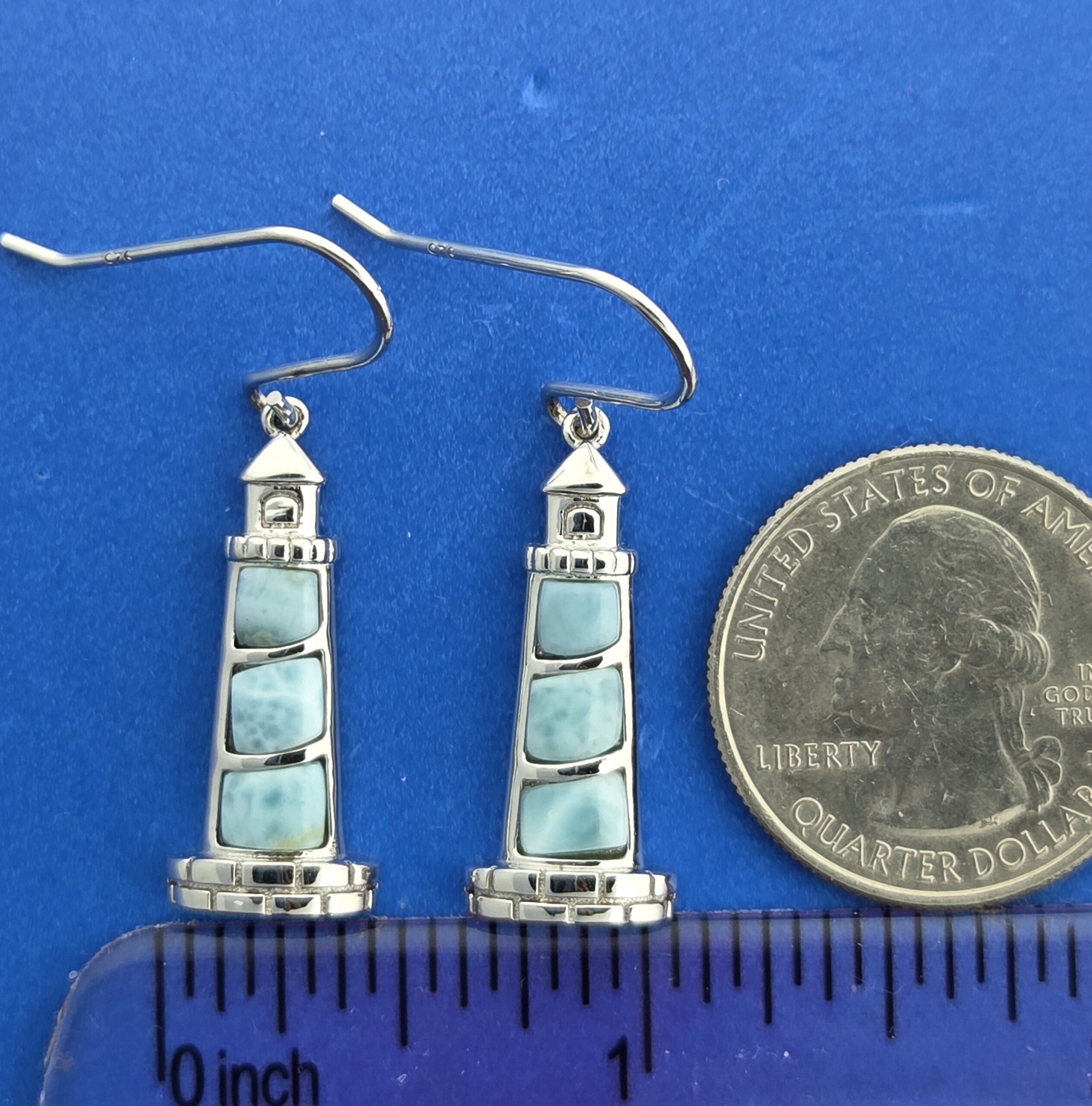 Alamea Lighthouse Earrings, Sterling Silver & Larimar 4 Alamea Lighthouse Earrings, Sterling Silver & Larimar - Image 4
