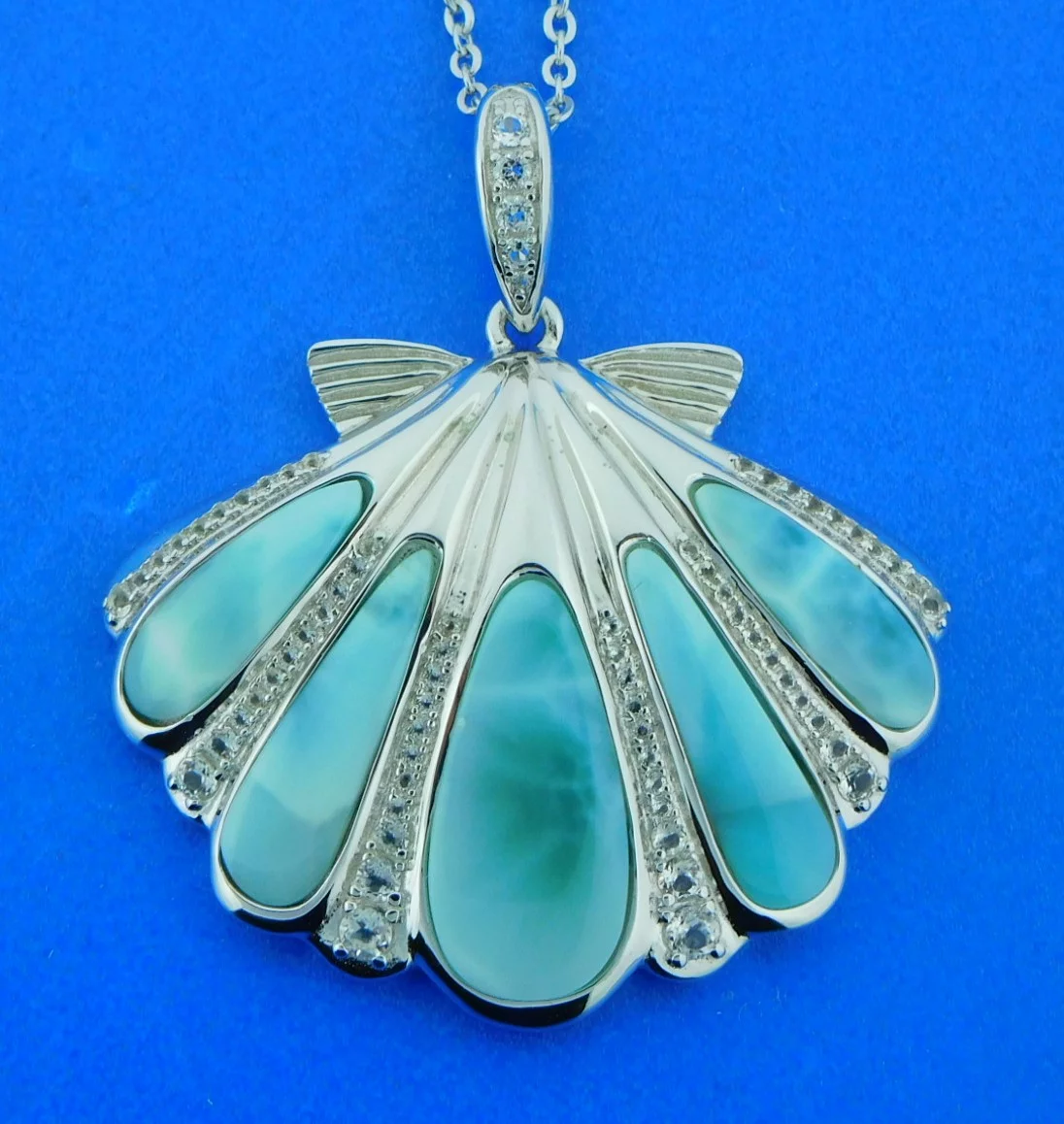 Alamea Shell Pendant, Sterling Silver & Larimar