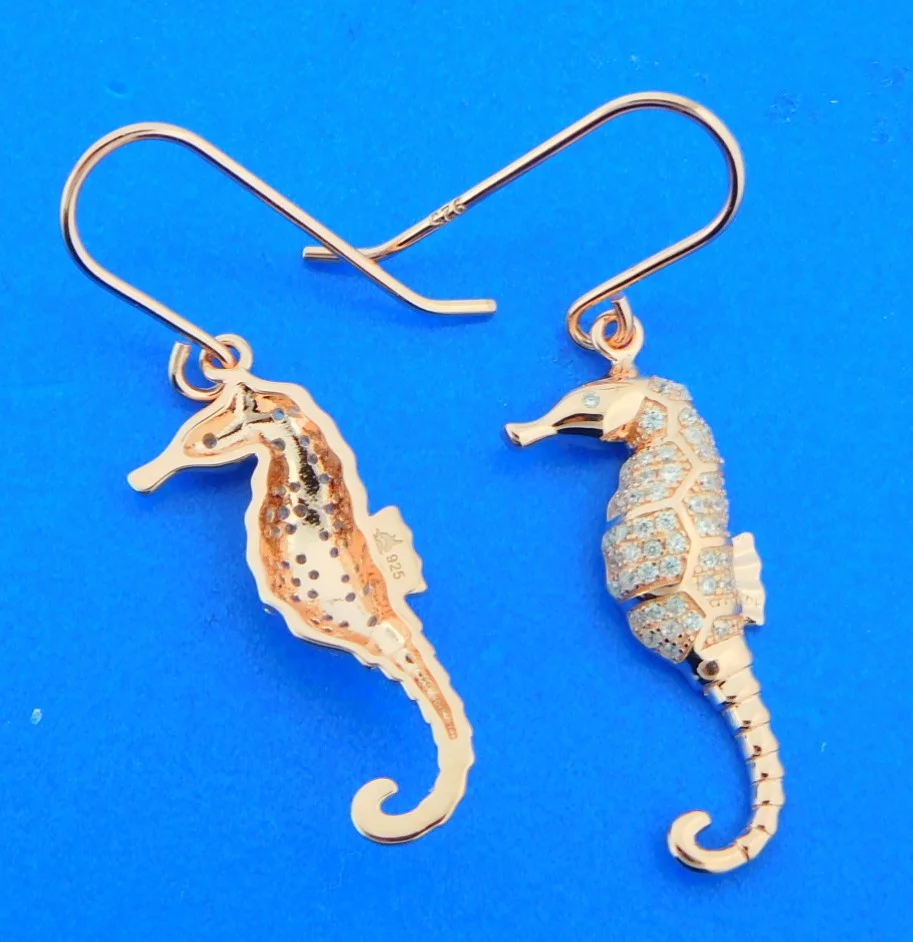 Alamea Seahorse Dangle Earrings, Sterling Silver, 14k Rose Gold Plated 2 Alamea Seahorse Dangle Earrings, Sterling Silver, 14k Rose Gold Plated - Image 2