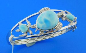 sterling silver sea turtle larimar bracelet