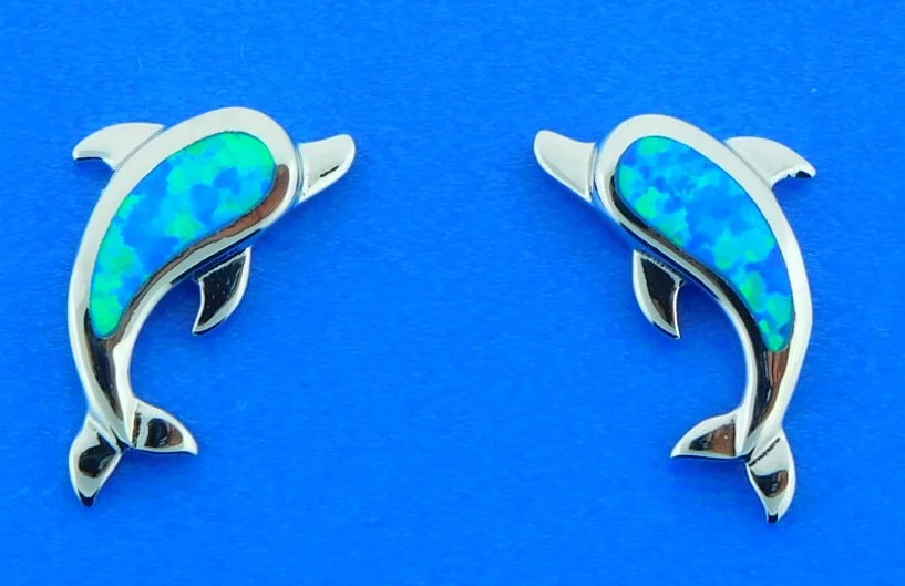 sterling silver & opal dolphin post earring