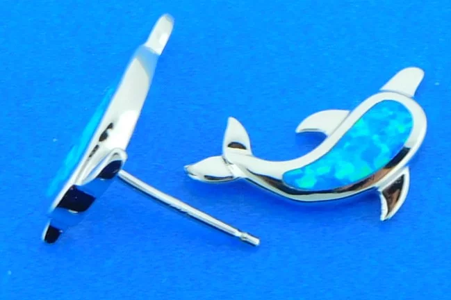 sterling silver & opal dolphin post earring