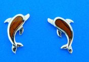 sterling silver & koa wood dolphin earrings