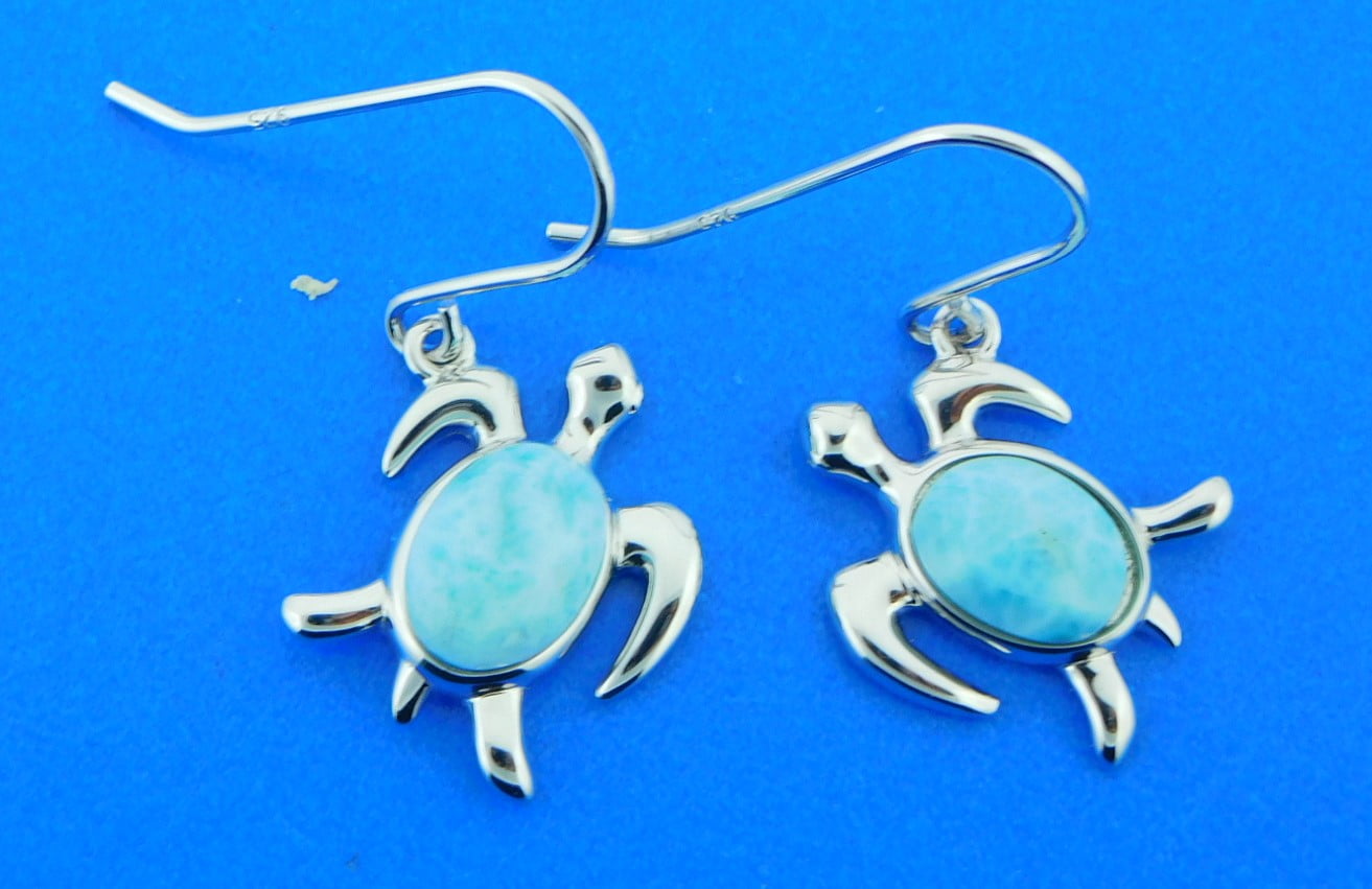 Alamea Sea Turtle Earrings, Sterling Silver & Larimar | Island Sun ...