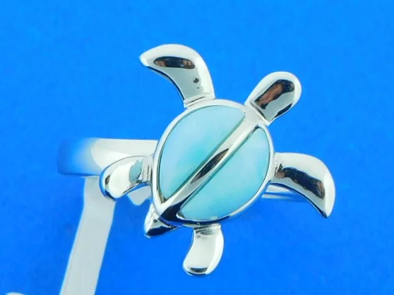 Alamea Honu Sea Turtle Ring, Sterling Silver & Larimar 1 alamea larimar turtle ring sterling silver