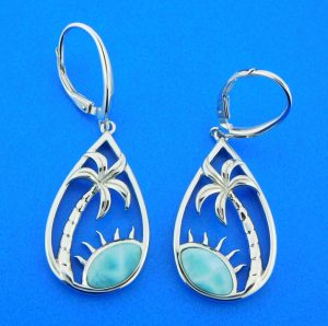 larimar palm tree earrings