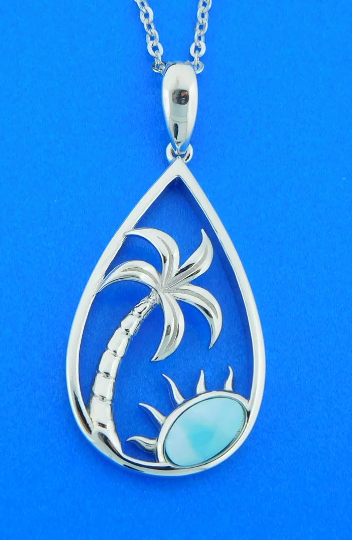 Alamea Palm Tree Larimar Pendant, Sterling Silver