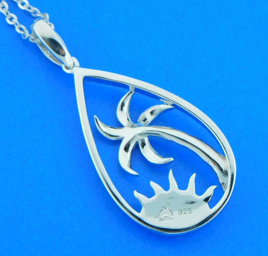 Alamea Palm Tree Larimar Pendant, Sterling Silver - Image 2