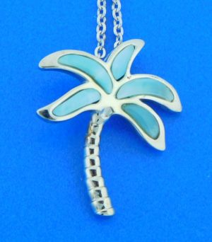 sterling silver & larimar palm tree pendant
