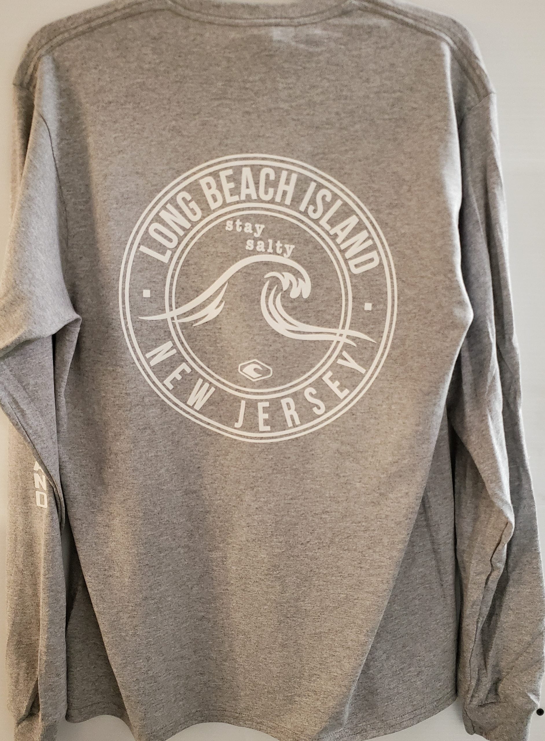 LBI Long Sleeve Tee Shirt, Wave, Heather Gray, Long Beach Island ...