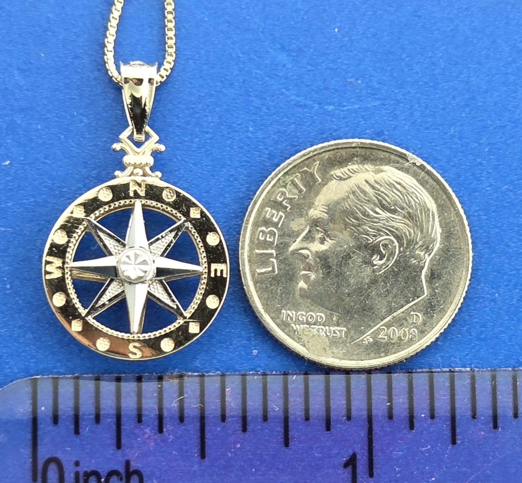 Compass Rose 3D Pendant, 14k 2-tone, Small 4 Compass Rose 3D Pendant, 14k 2-tone, Small - Image 4