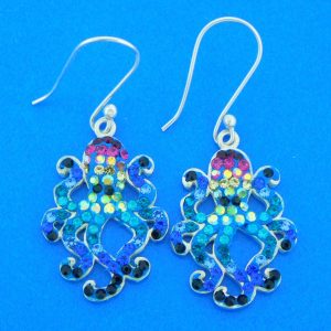 sterling silver octopus crystal earrings