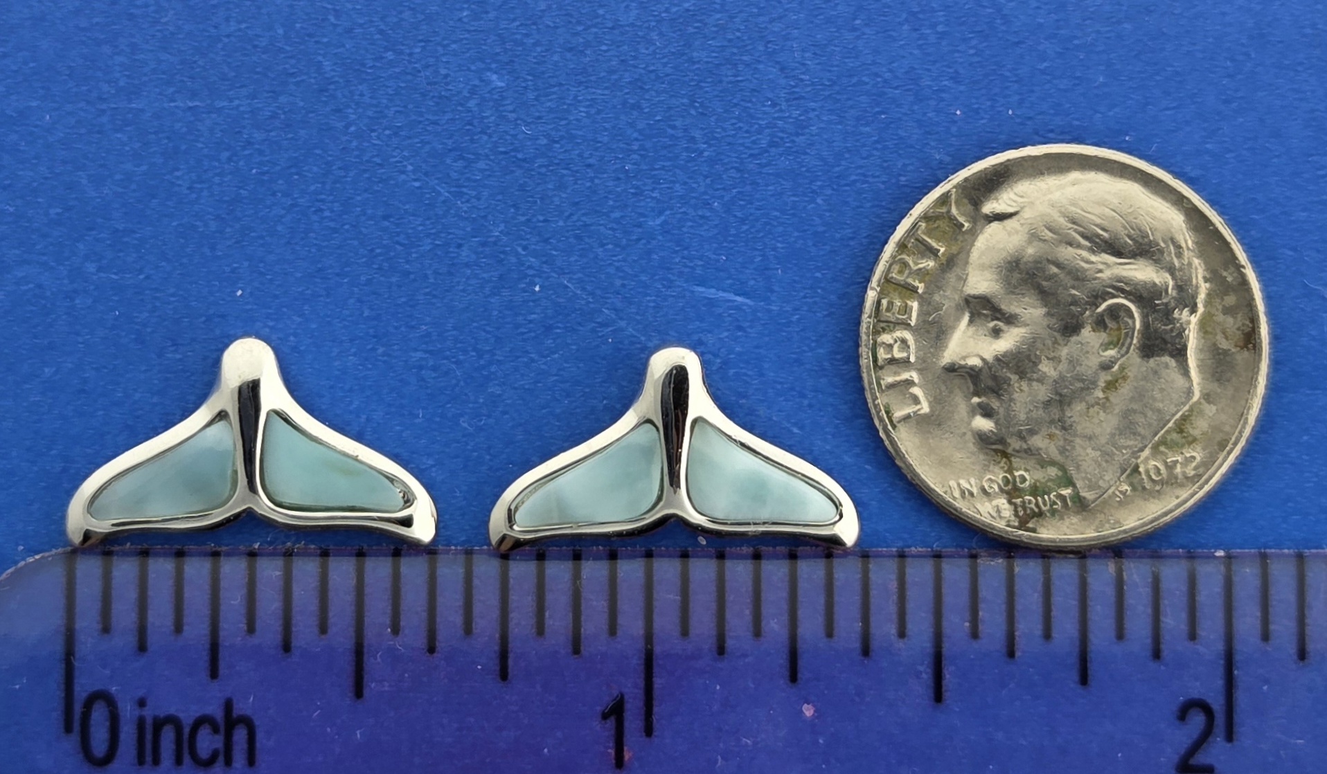 Alamea Whale Tail Earrings, Sterling Silver & Larimar 4 Alamea Whale Tail Earrings, Sterling Silver & Larimar - Image 4