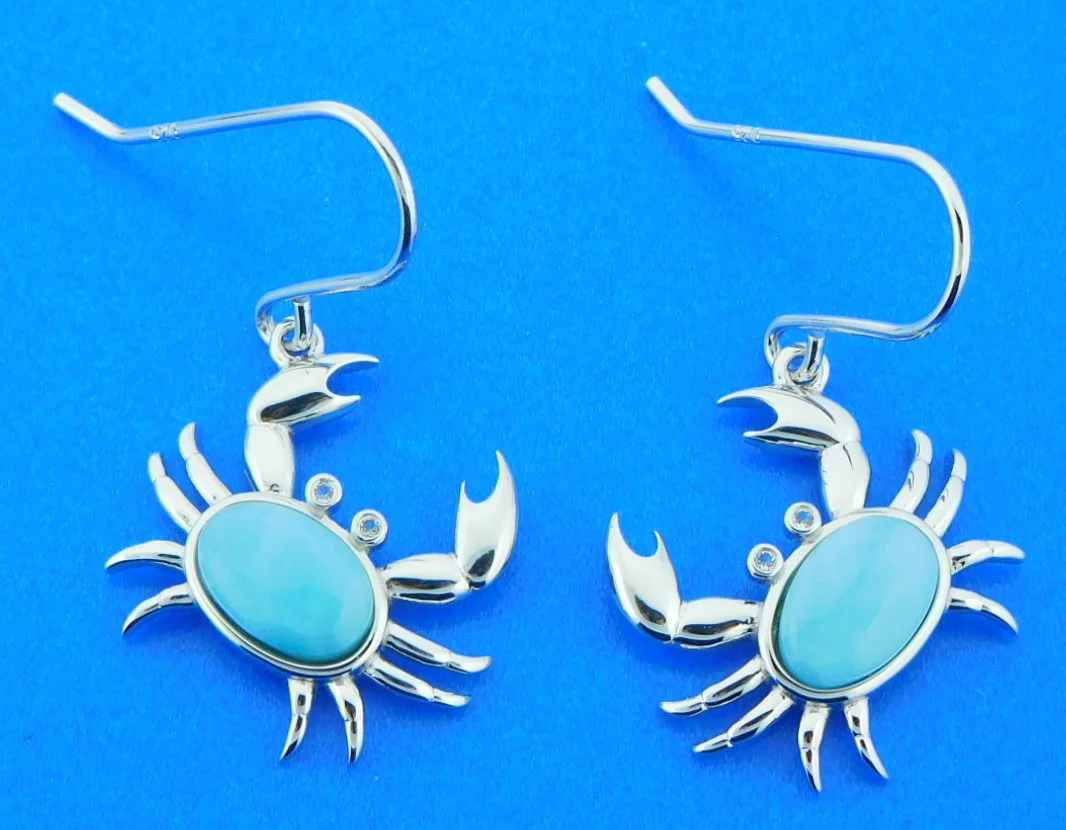 Alamea Crab Earrings, Sterling Silver & Larimar