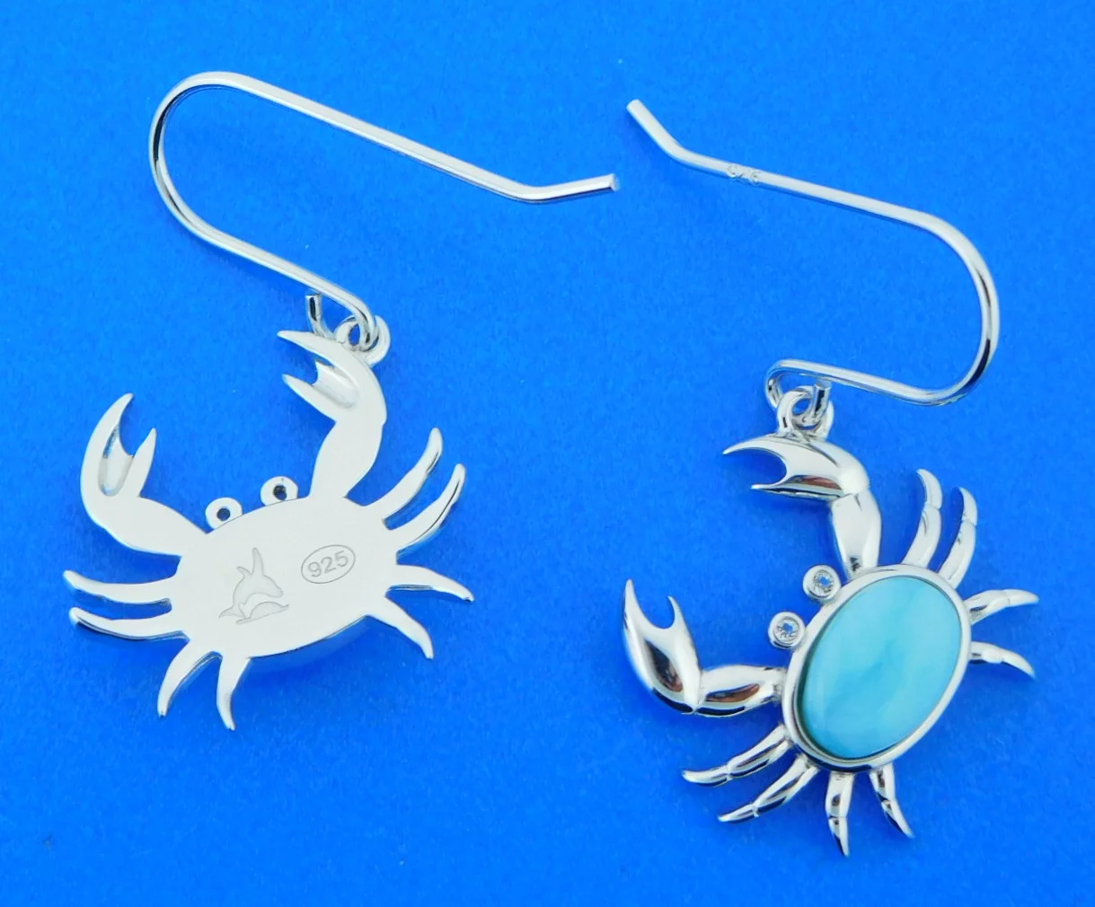 Alamea Crab Earrings, Sterling Silver & Larimar - Image 3