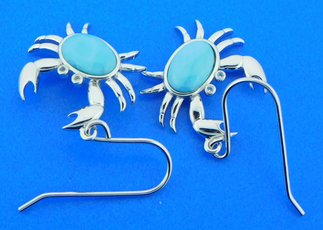 Alamea Crab Earrings, Sterling Silver & Larimar - Image 2