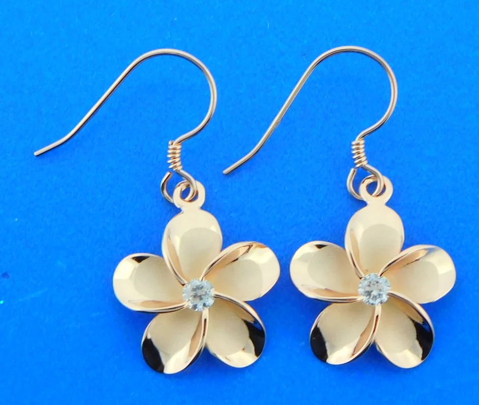 Alamea Plumeria Dangle Earrings, Rose Gold Plated Sterling Silver 15mm
