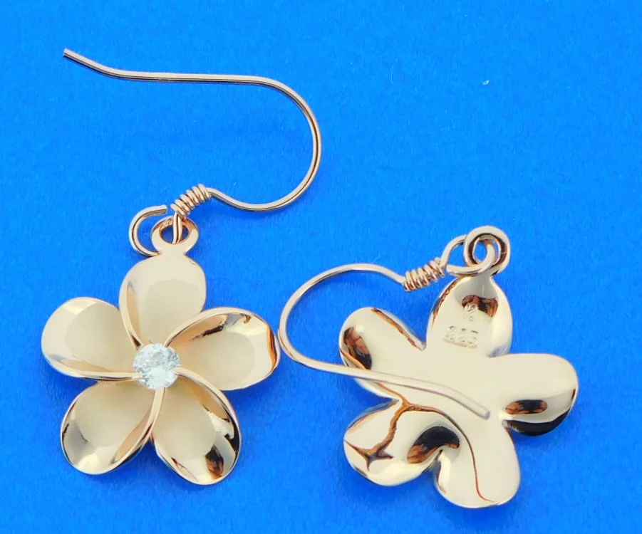 Alamea Plumeria Dangle Earrings, Rose Gold Plated Sterling Silver 15mm - Image 2