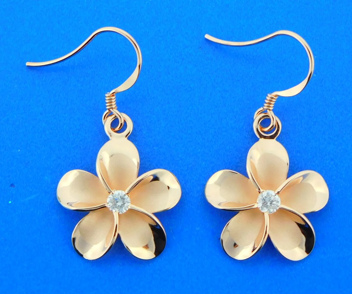 Alamea Plumeria Dangle Earrings, Rose Gold Plated Sterling Silver 18mm
