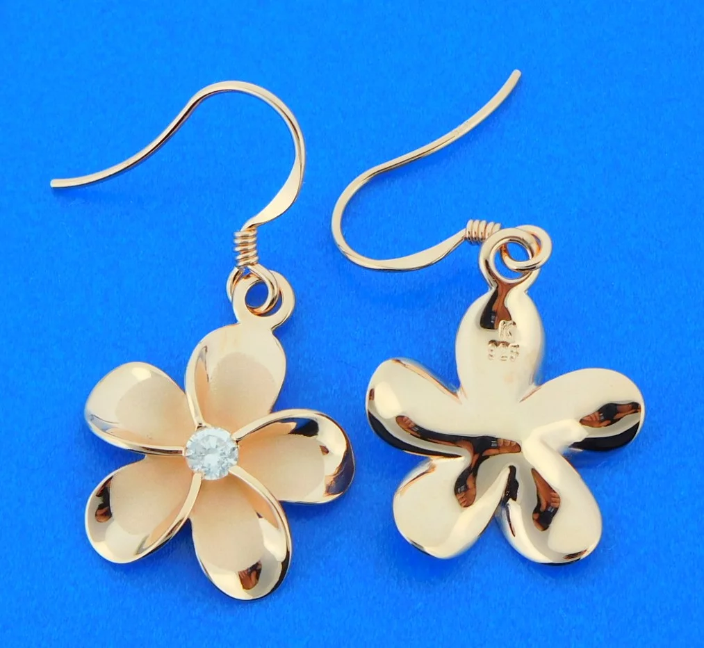 Alamea Plumeria Dangle Earrings, Rose Gold Plated Sterling Silver 18mm - Image 2