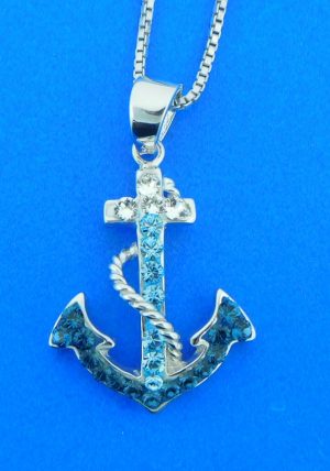 sterling silver & crystal anchor pendant