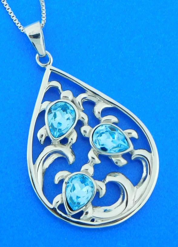 Sea Turtles Swarovski Crystal Pendant, Sterling Silver 3 sterling silver & crystal sea turtle pendant