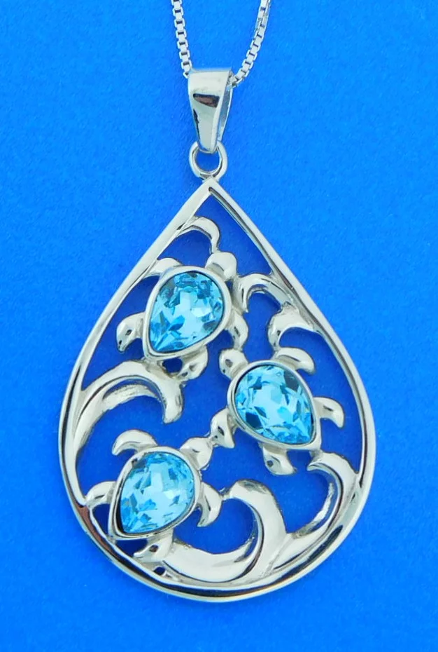 Sea Turtles Swarovski Crystal Pendant, Sterling Silver 1 sterling silver & crystal sea turtle pendant