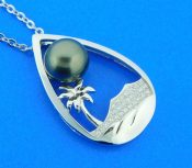 Alamea Diamond Head Tahitian Pearl Pendant, Sterling Silver