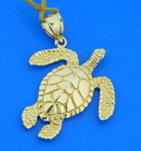 14k yellow gold 3-d sea turtle