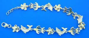 alamea sterling silver honu, plumeria, dolphin bracelet