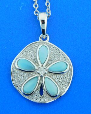 sterling silver sand dollar larimar pendant