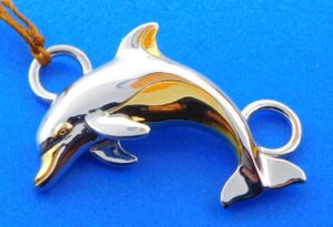 Jewels Obsession Dolphins Jumping Through Hoop Pendant Sterling Silver 27mm Dolphins Jumping Through Hoop with 7.5 Charm Bracelet
