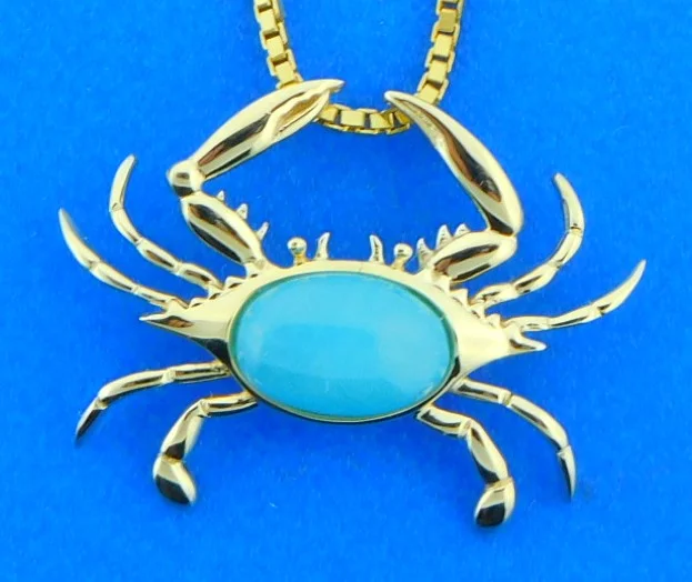 Alamea Blue Crab Pendant, 14K & Larimar 1 14k larimar crab pendant