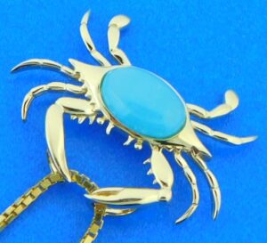 14k larimar crab pendant