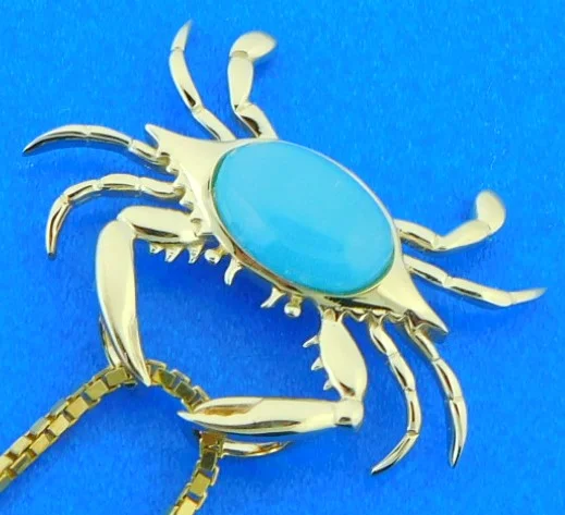 Alamea Blue Crab Pendant, 14K & Larimar 3 14k larimar crab pendant