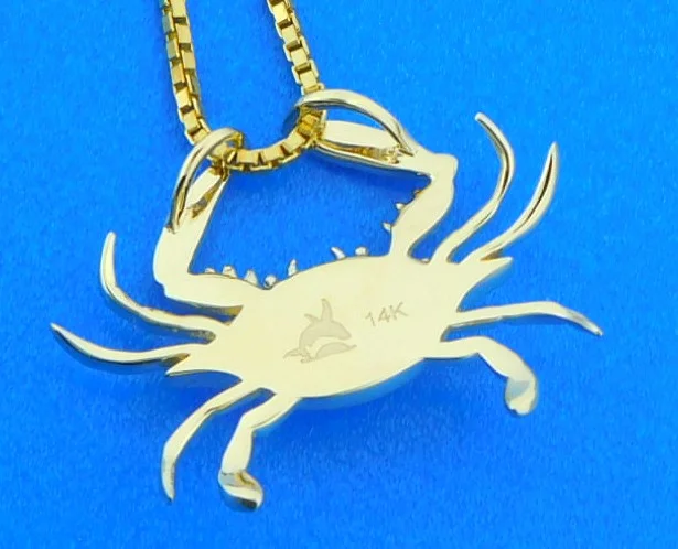 Alamea Blue Crab Pendant, 14K & Larimar 2 14k larimar crab pendant