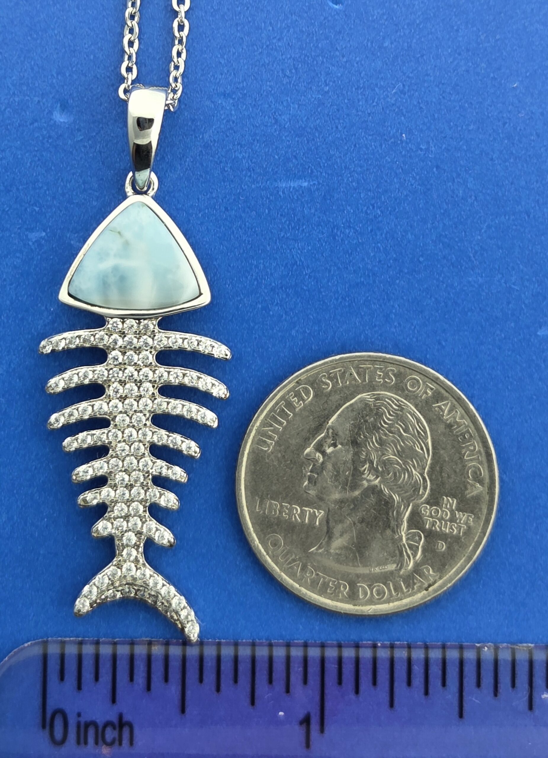 Alamea Bonefish Pendant, Sterling Silver & Larimar 5 Alamea Bonefish Pendant, Sterling Silver & Larimar - Image 5