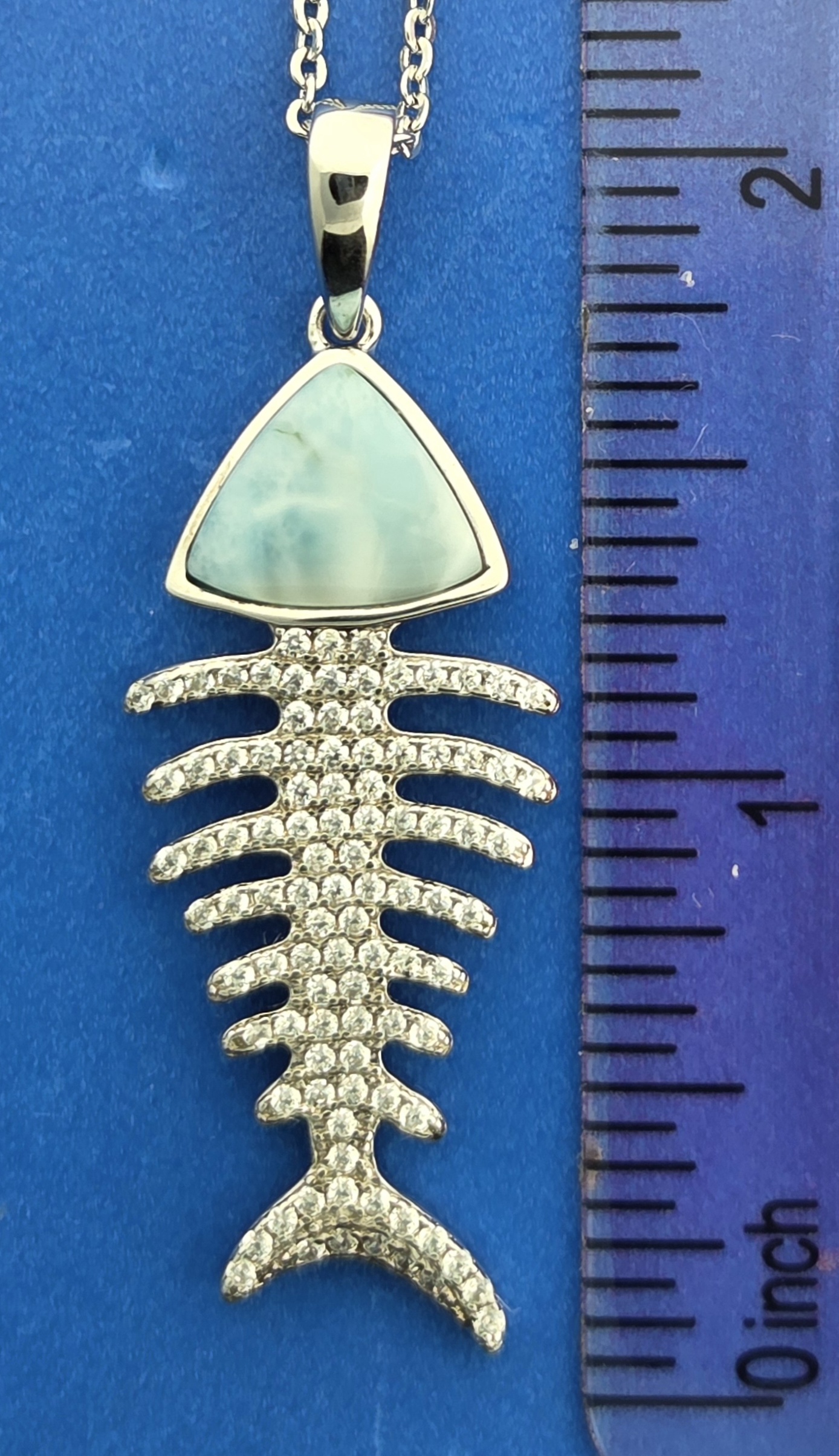 Alamea Bonefish Pendant, Sterling Silver & Larimar 6 Alamea Bonefish Pendant, Sterling Silver & Larimar - Image 6