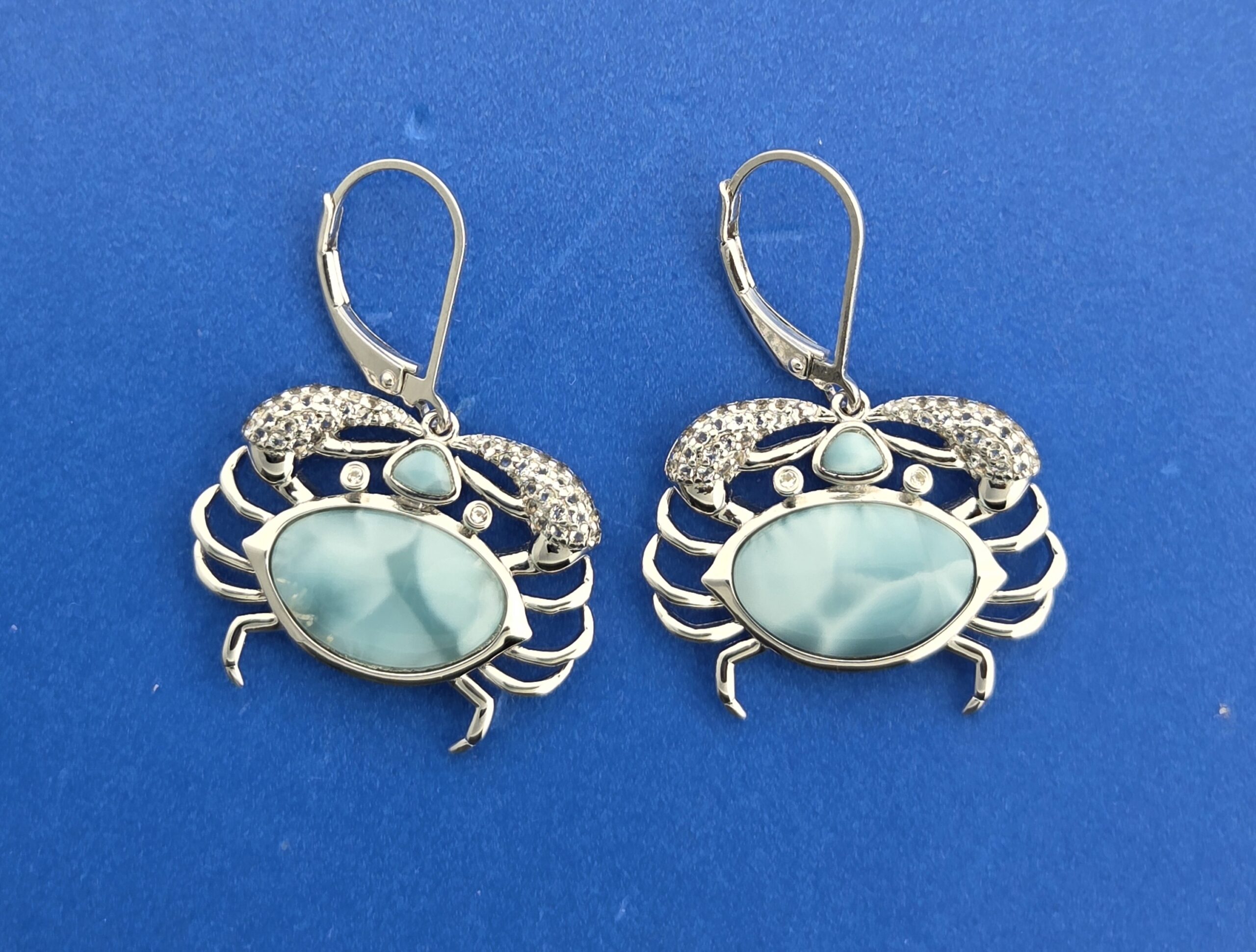 Alamea Crab Earrings, Sterling Silver, Larimar & Topaz 4 Alamea Crab Earrings, Sterling Silver, Larimar & Topaz - Image 4