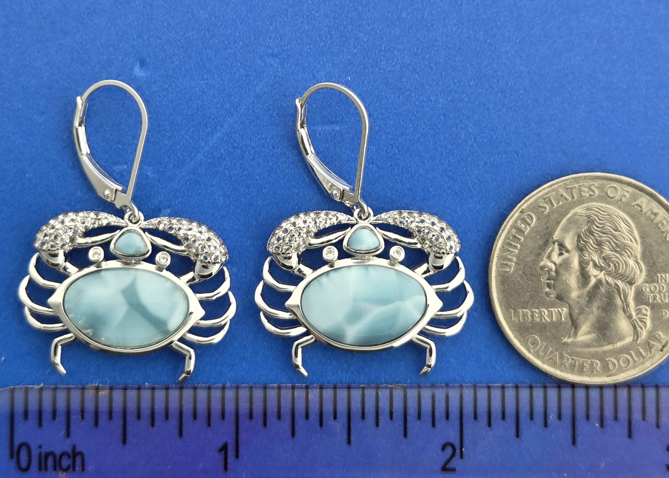 Alamea Crab Earrings, Sterling Silver, Larimar & Topaz 6 Alamea Crab Earrings, Sterling Silver, Larimar & Topaz - Image 6