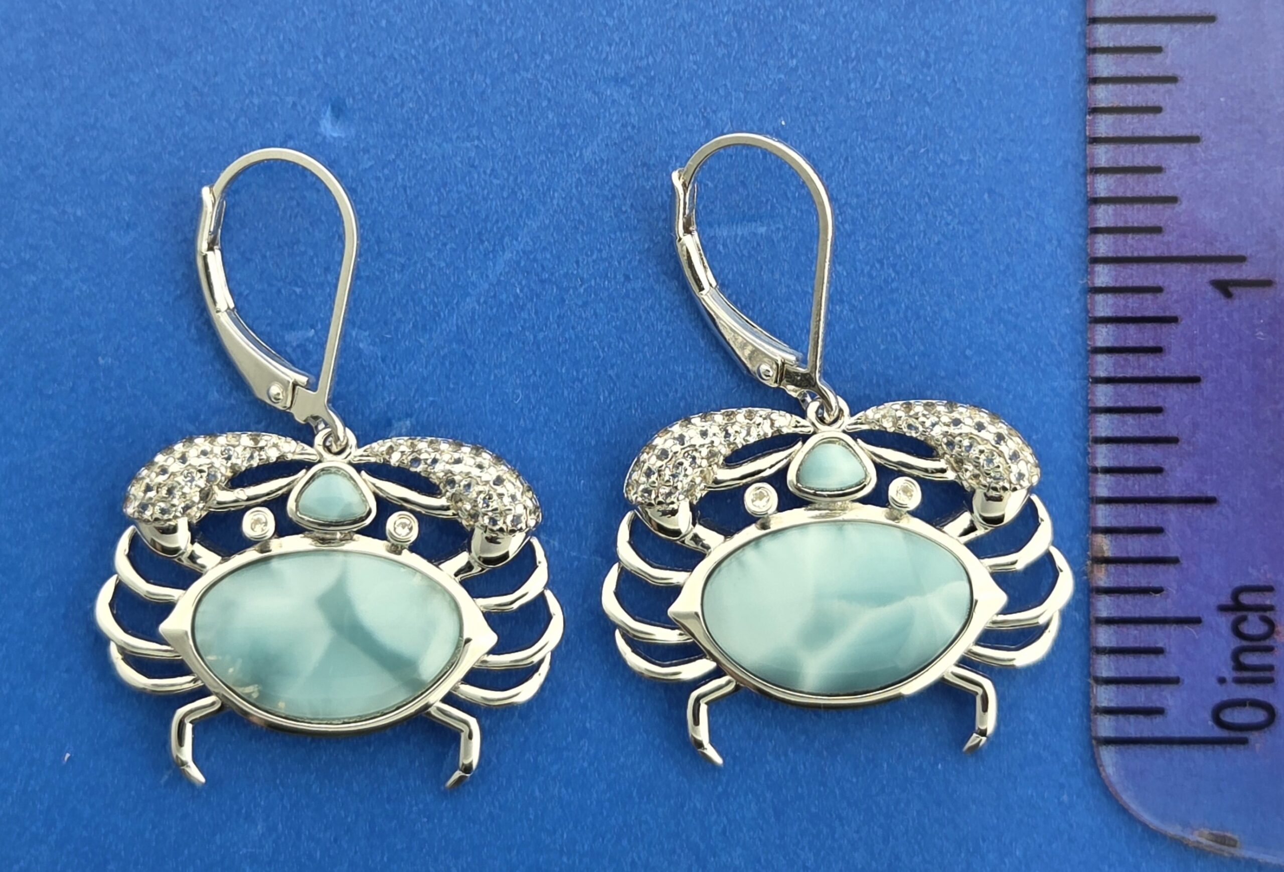 Alamea Crab Earrings, Sterling Silver, Larimar & Topaz 5 Alamea Crab Earrings, Sterling Silver, Larimar & Topaz - Image 5