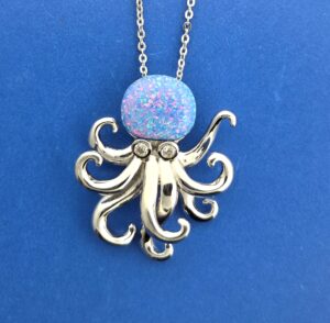 Alamea Octopus Pendant, Sterling Silver & Opal