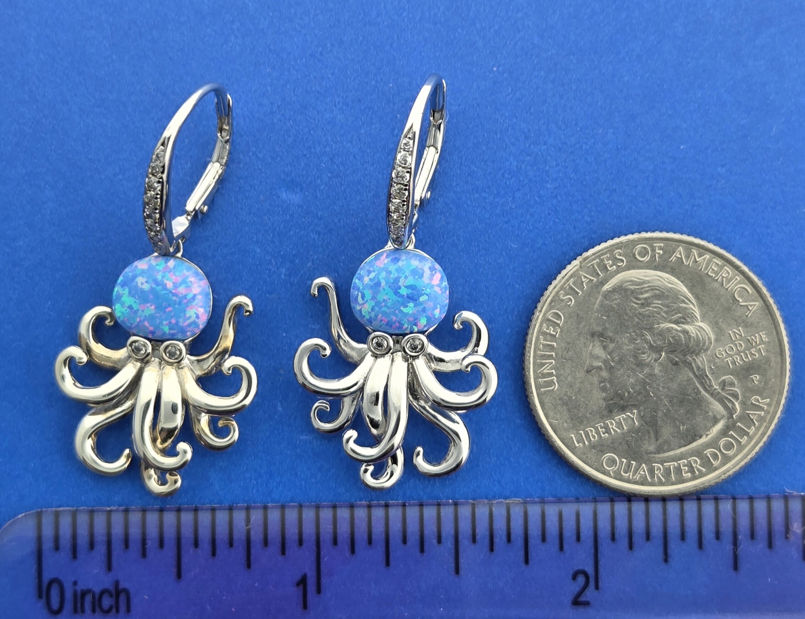 Alamea Octopus Earrings, Sterling Silver & Opal 4 Alamea Octopus Earrings, Sterling Silver & Opal - Image 4