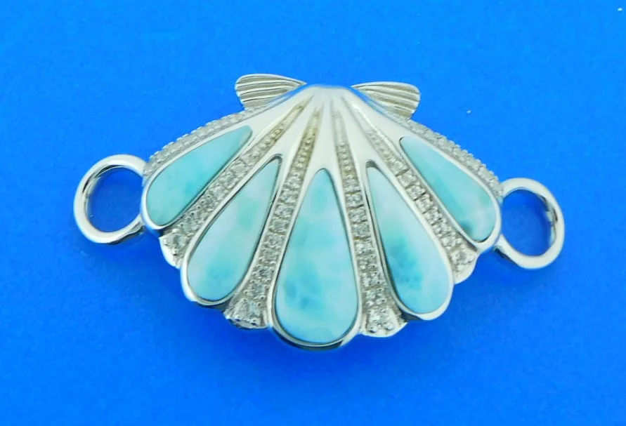 Alamea Sunrise Shell Bracelet Topper, Sterling Silver & Larimar 2 sterling silver shell bracelet topper