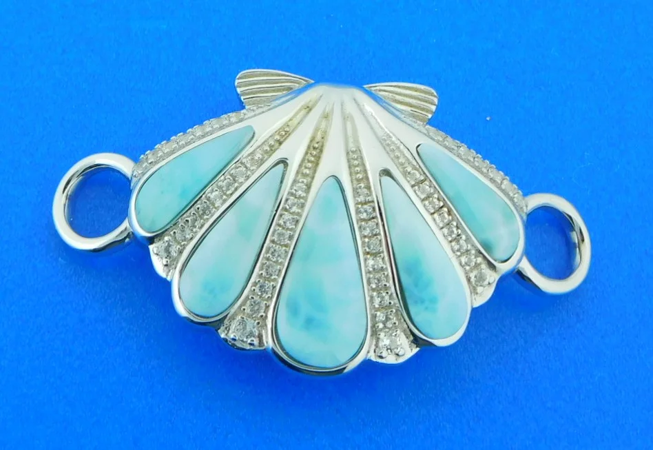 Alamea Sunrise Shell Bracelet Topper, Sterling Silver & Larimar 1 sterling silver shell bracelet topper