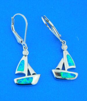 sterling silver opal sailboat earrings