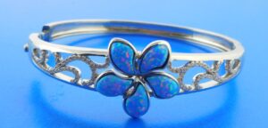 alamea sterling silver & opal plumeria bracelet bangle