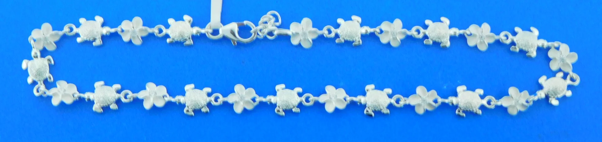 sterling silver plumeria and sea turtle anklet