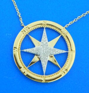 compass rose 14k & diamond pendant